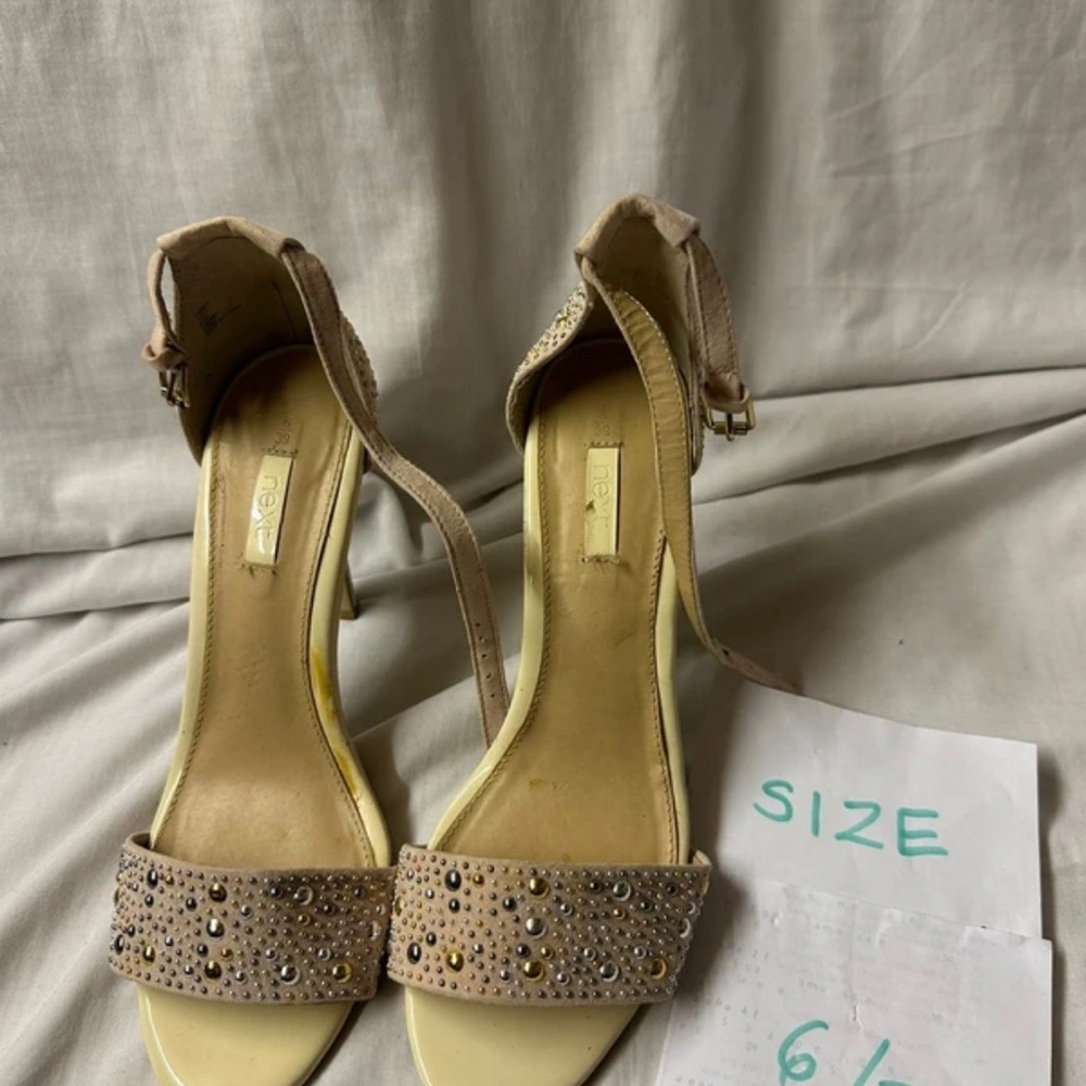 Next Tan Embellished Ankle Strap Heels